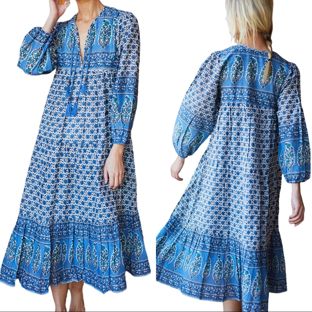 Emerson Fry India Collection Blue Print Heirloom Dress - Small